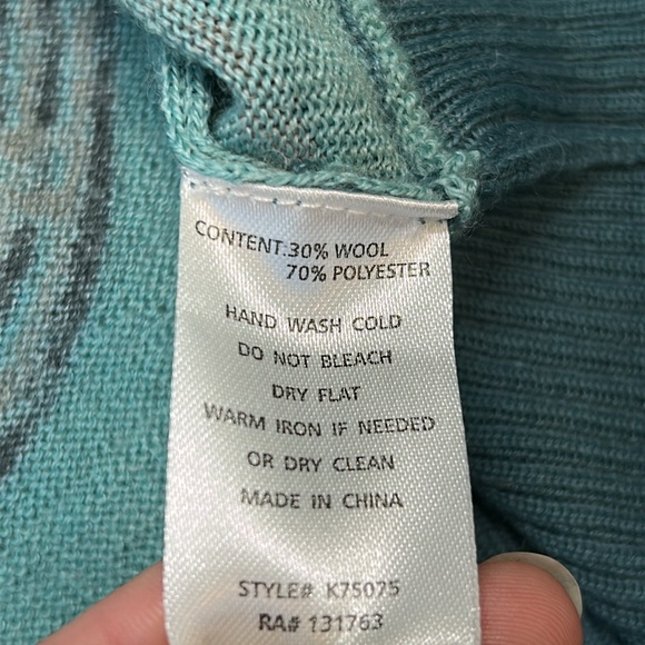 Knitted Dove Birds of a Feather Print Blue Button Cardigan Sweater Wool Blend S - Picture 10 of 12